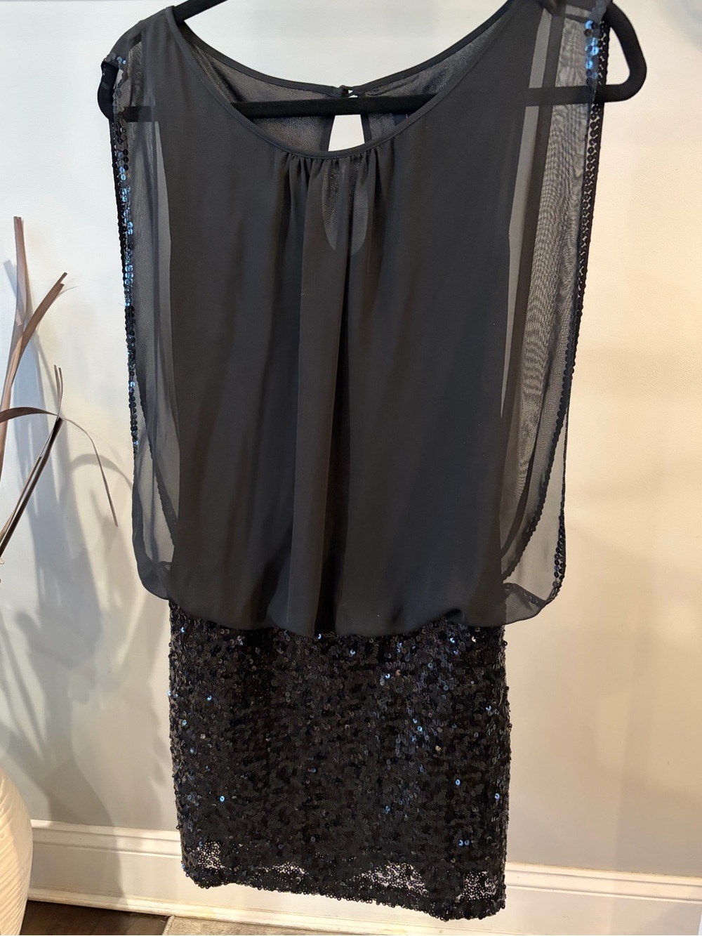 Aqua Black Sequin Chiffon Overlay Cocktail Dress size 2